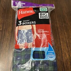 Hanes 3 Pack Tagless Boxers Size 5X/50-56 Big Man Wicking Cool Comfort Fabric